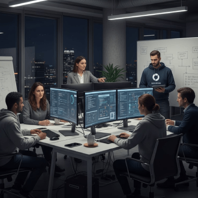 Team meeting with laptops