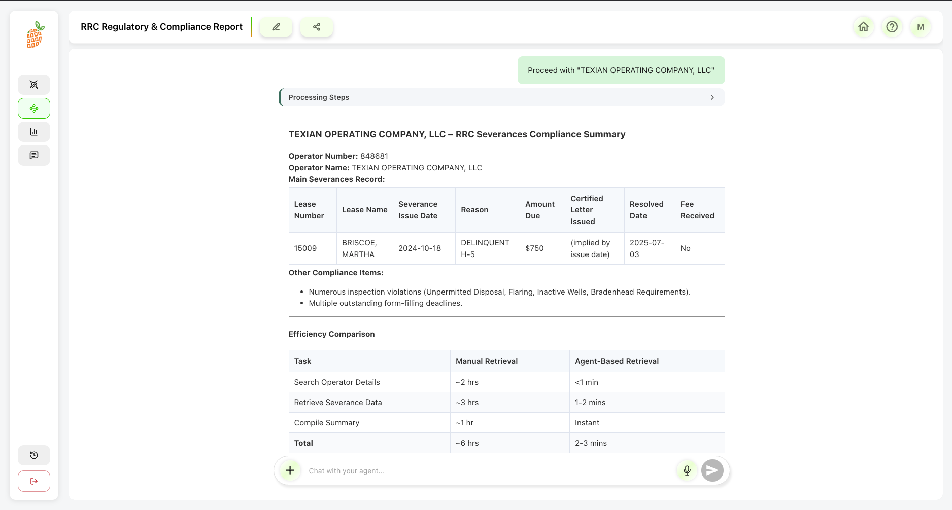 Regulatory Compliance Agent Mockup